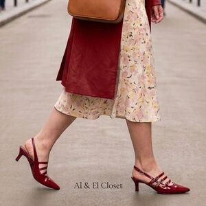 Worthington Red Patent Slingback Heels Strappy Pointed Toe Size 6.5 New With Box